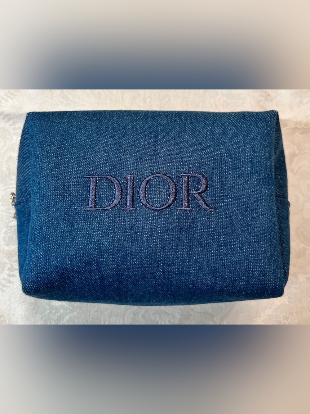 Dior Denim Embroidered Cosmetics Pouch with Silver Star Charm